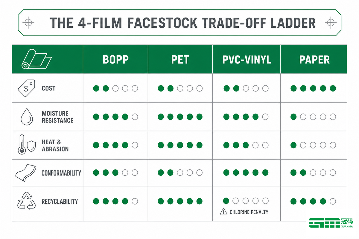 BOPP vs PET, Vinyl, and Paper: A 4-Film Facestock Trade-off Ladder — Guanma