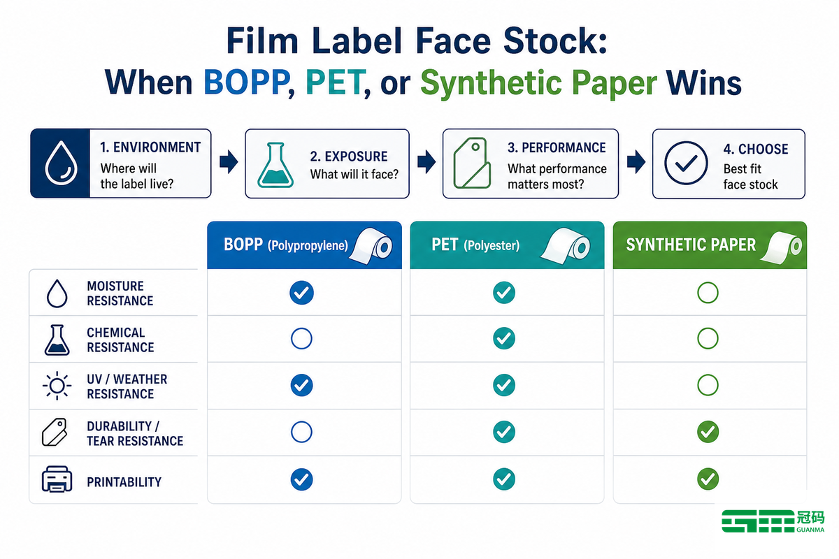 Film Label Face Stock: When BOPP, PET, or Synthetic Paper Wins — Guanma