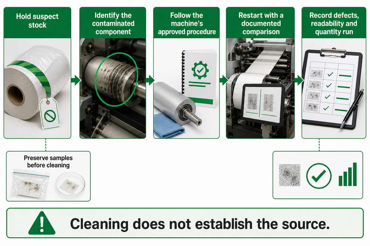 Preserve samples, clean the specified component by the approved procedure, and document the comparison run.