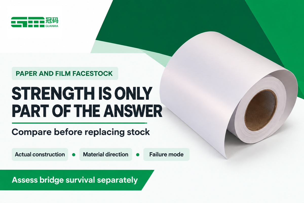 Compare construction, direction and failure mode before replacing facestock; assess waste bridge survival separately.