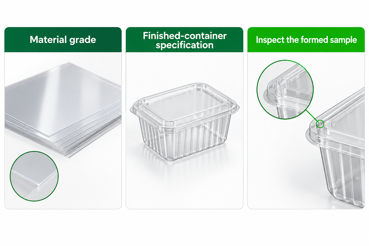 Distinguishes sheet approval from formed-container approval and display appearance.