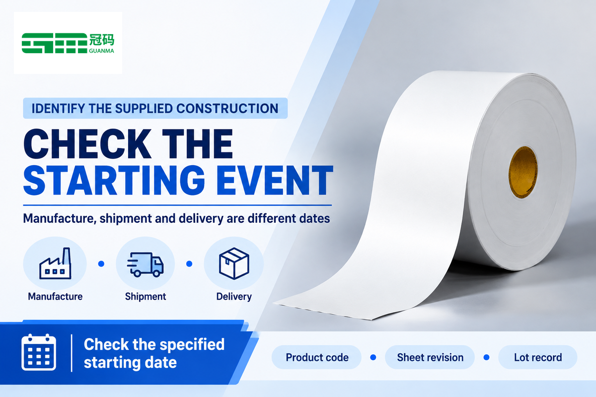 Check the product code, specification revision and date starting event for the supplied label construction.