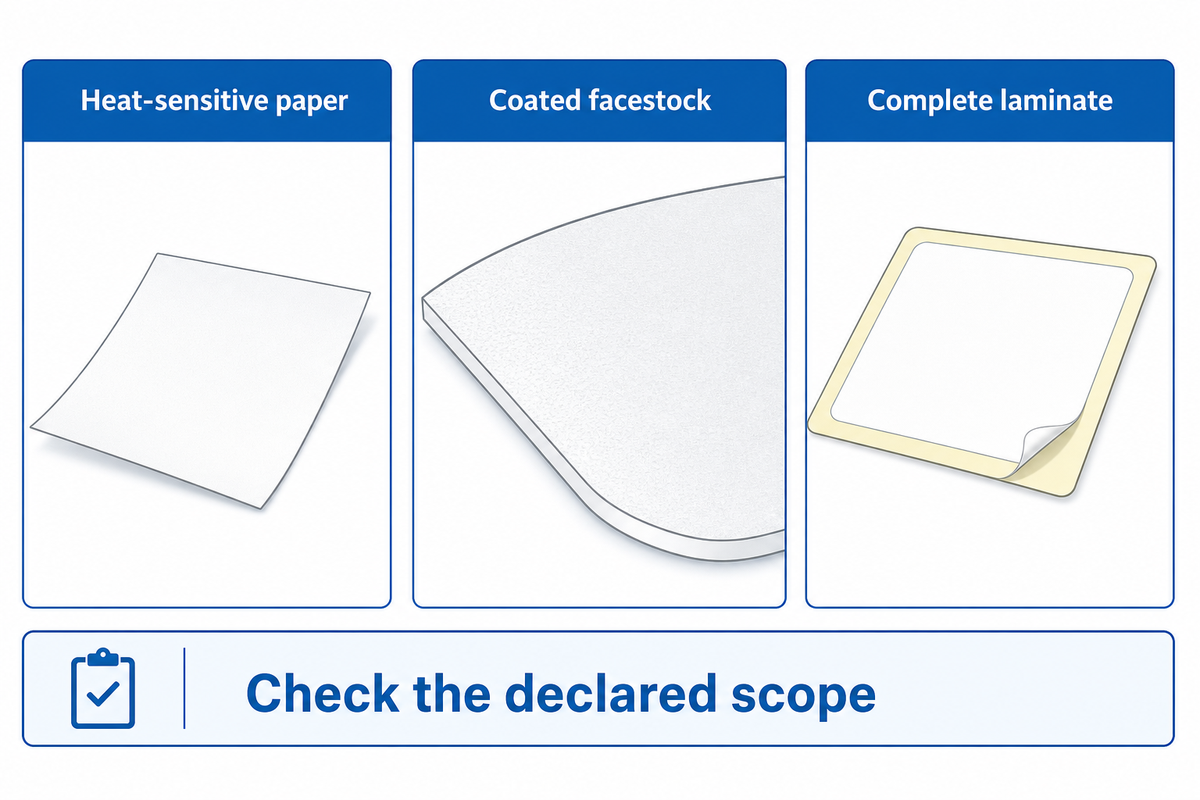 A paper-layer declaration does not establish the composition of unspecified adhesive and liner layers.