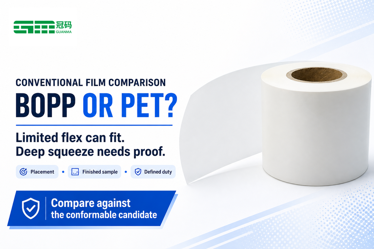 Keep BOPP or PET only if the finished sample meets the actual deformation duty.