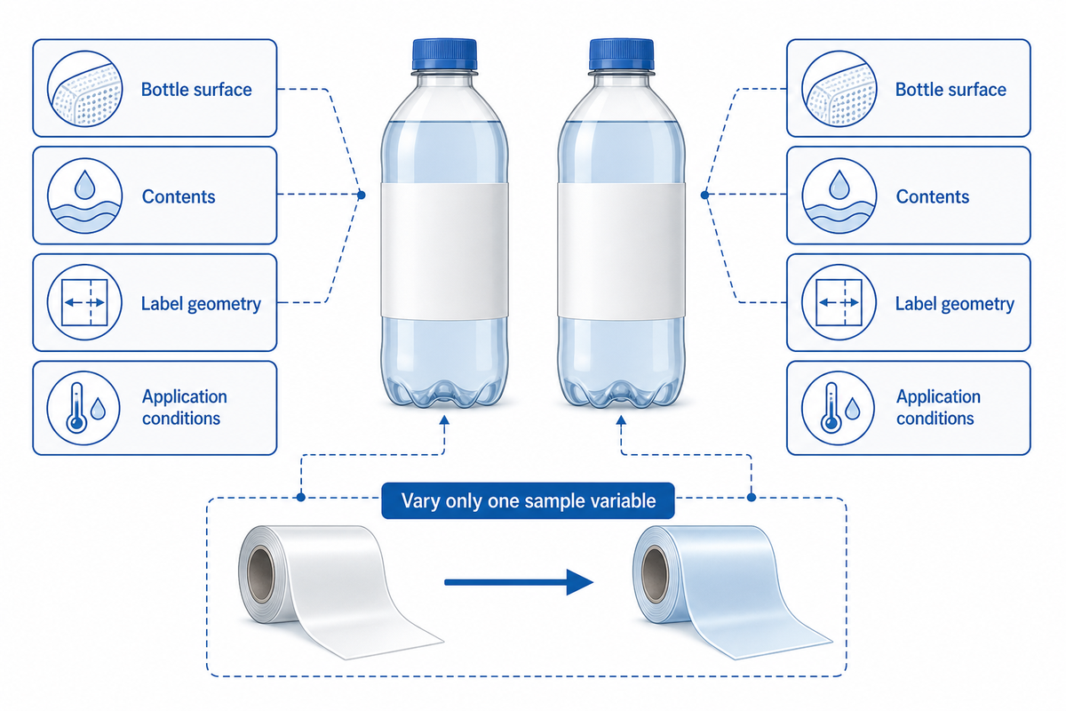 Hold bottle, fill, geometry and application conditions constant; change one trial variable.